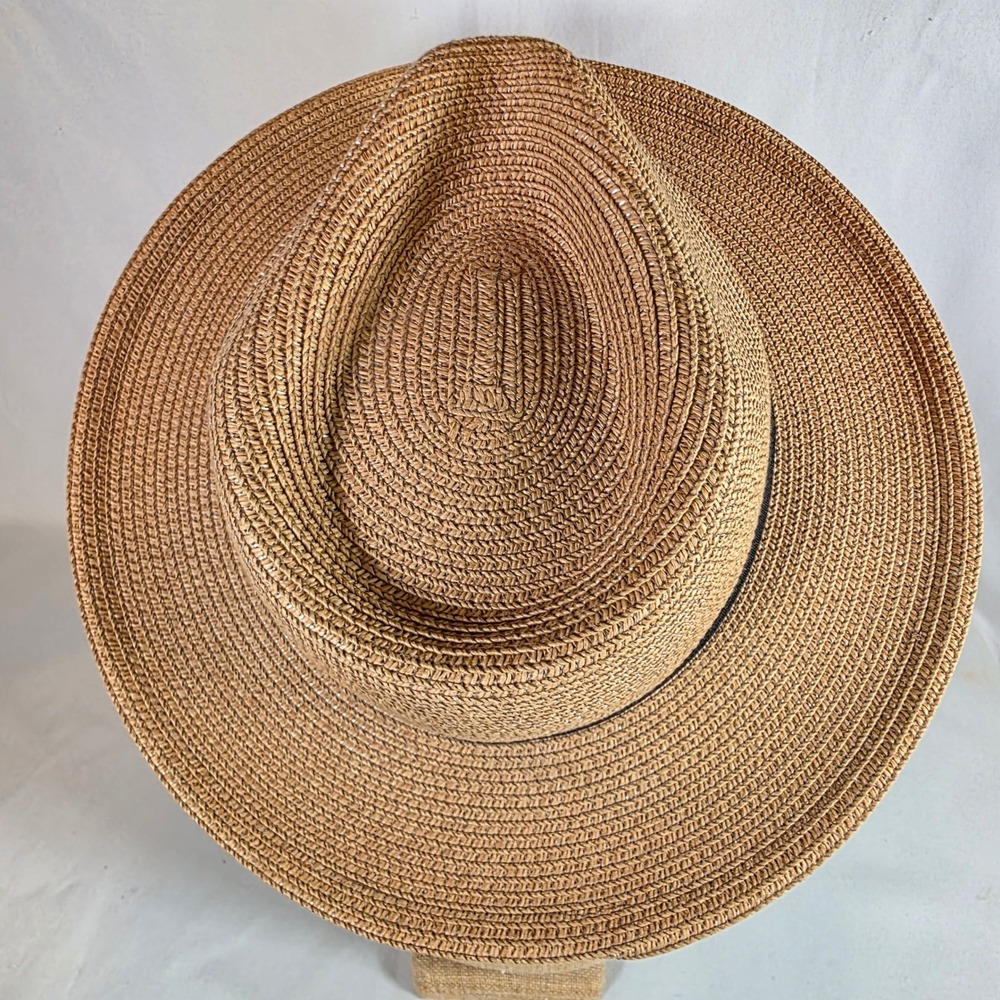 Solar Escape Tan Women's Fedora Straw Sun Hat Black Ribbon Band Boho Adjustable - Picture 5 of 8